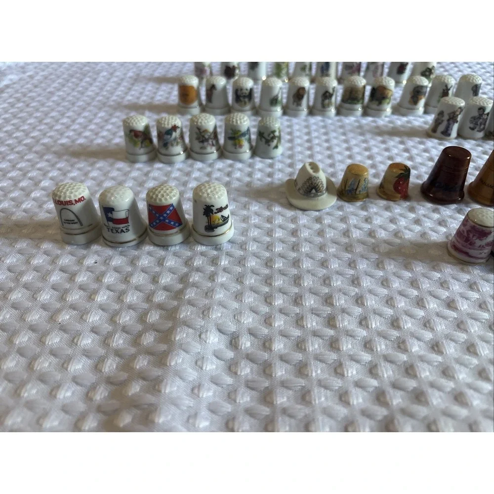 Vintage Thimble Collection of 50 Birds Animals Flowers Butterfly's States Lot